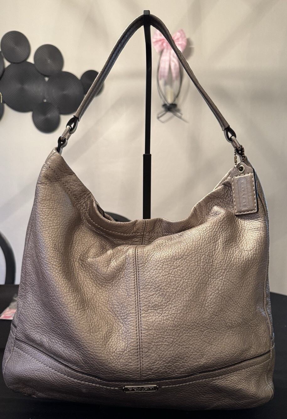 Coach Park Pebble Leather Hobo Bag In Platinum